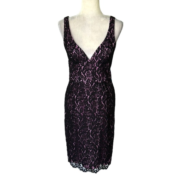 Trina Turk Black Floral Lace & Pink Lilac Sheath Midi Dress - 6 - Picture 5 of 15